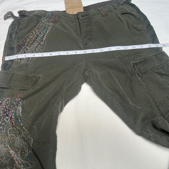 VINTAGE Da-Nang Lowrise Green Embroidered Cargo Straight leg Silk Blend Pants SM - Picture 15 of 16
